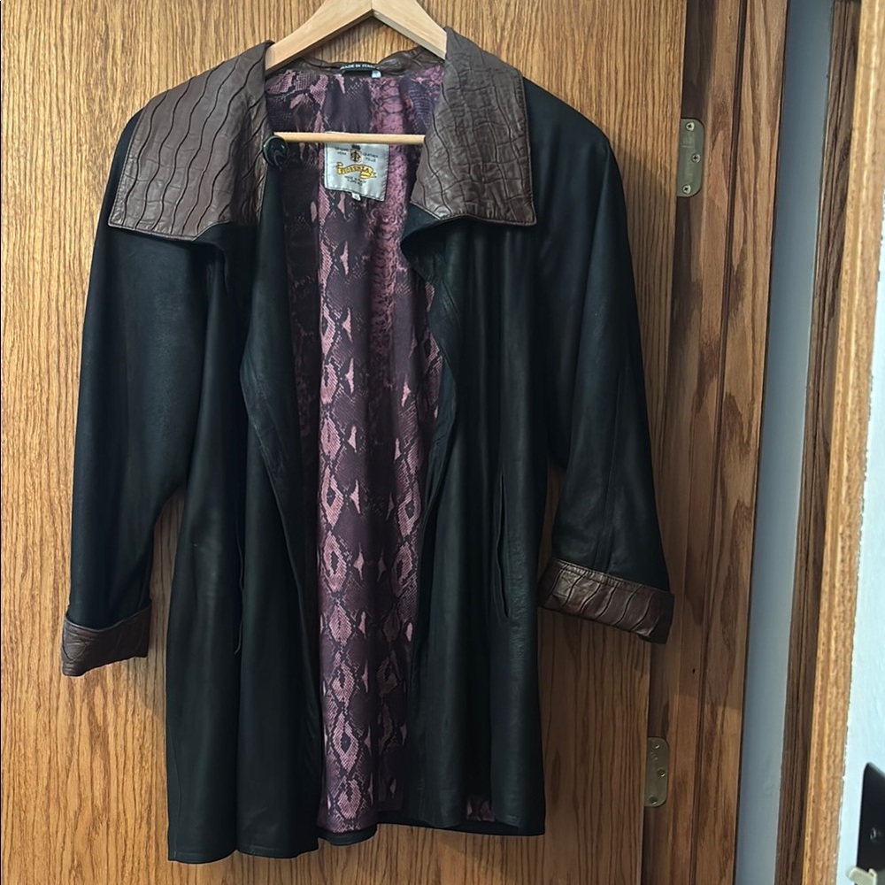 Black and Brown Leather Jacket with Sheer Details